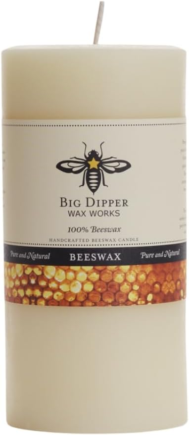 Big Dipper Wax Works Large Ivory Beeswax Pillar Candle 3" x 6" – 90-Hour Burn, Non-Toxic, Dripless, Handcrafted in USA, Clean Burning with Natural Honey Scent