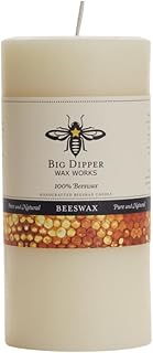Big Dipper Wax Works Large Ivory Beeswax Pillar Candle 3" x 6" – 90-Hour Burn, Non-Toxic, Dripless, Handcrafted in USA, Clean Burning with Natural Honey Scent