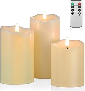 ANGELLOONG Flickering Flameless Candles, Realistic Battery Operated Candles with Remote and Timer, Set of 3 LED Candles for Fall Room Home Wedding Decor Centerpieces Table Party Christmas Decorations