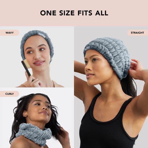 Kitsch Spa Headband for Women – Soft, Stretchy Skincare Headband for Washing Face, Makeup & Facials | Extra-Wide, Non-Slip for Beauty Routines & Self-Care | Ideal Gifts for Women - Misty Blue