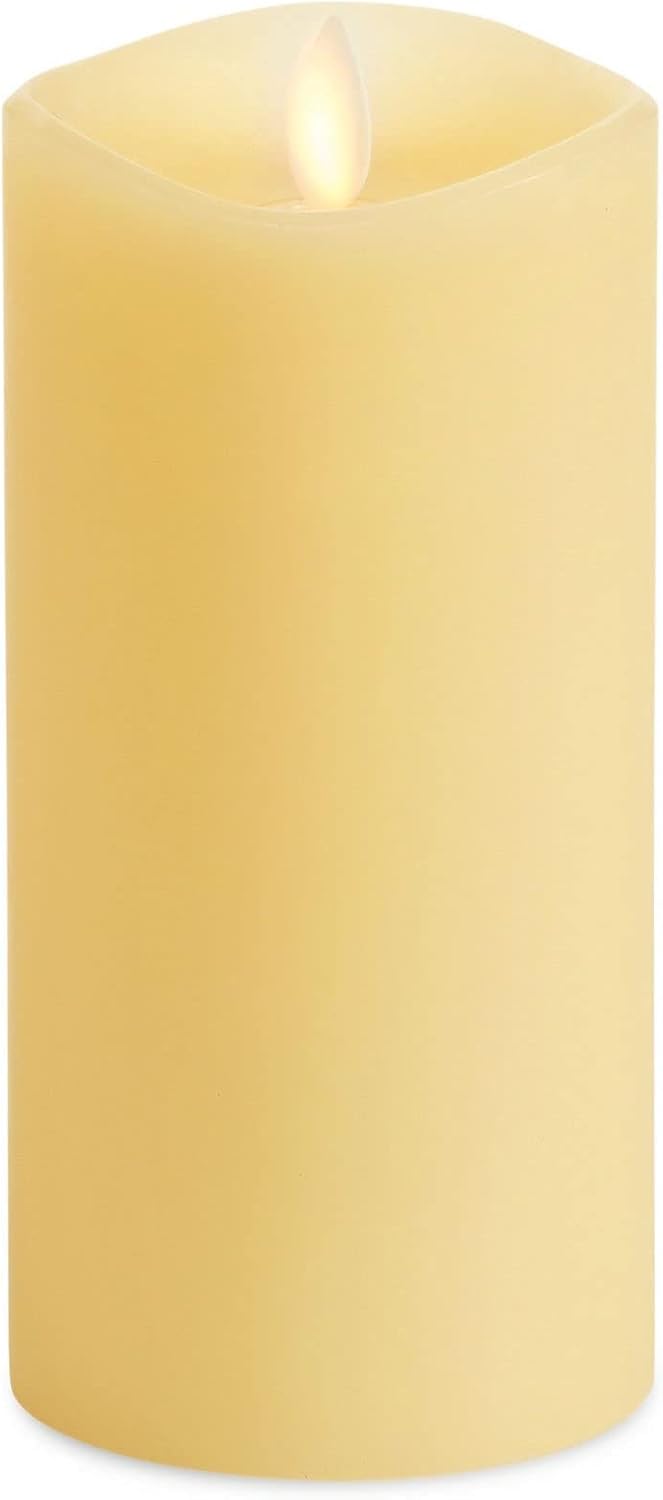 Luminara Realistic Artificial Moving Flame Pillar Candle - LED Operated Lights - Unscented - Remote Ready - Ivory (7.6 Wide x 15.6 Tall Centimetre)