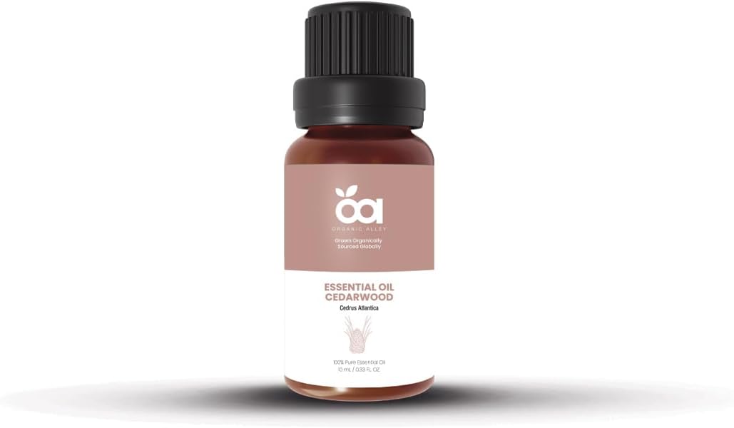 Cedarwood Essential Oil by Organic Alley | 100% Pure, Undiluted and Natural Cedrus Atlantica Oil | Skin, Hair, Stress and Body Balance | (0.33 Fl Oz)
