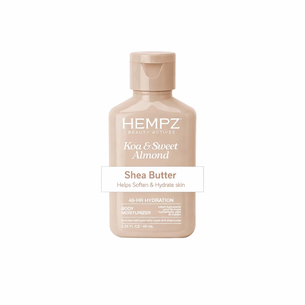 Hempz Smoothing Herbal Body Moisturizer, Koa & Sweet Almond, 2.25 oz - Lightweight Lotion with Hemp Seed Oil & Shea Butter, Vegan for Dry Skin
