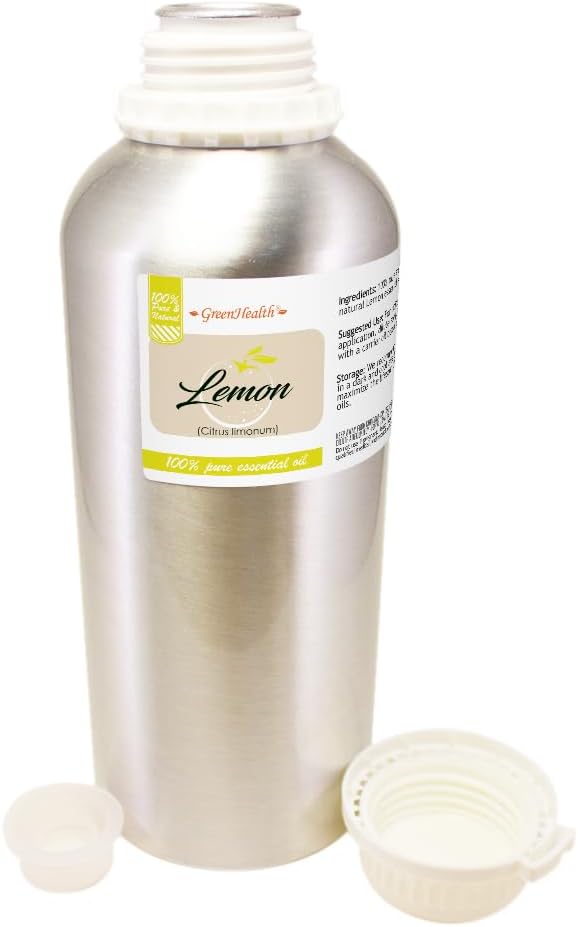 Lemon Essential Oil – 32 fl oz (946 ml) Aluminum Bottle w/Plug Cap – 100% Pure Essential Oil – GreenHealth