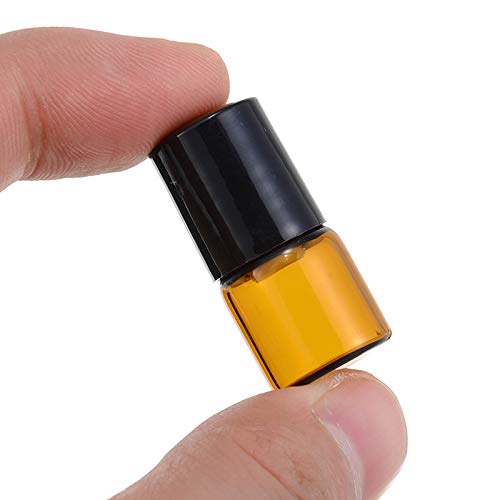 50 Pack 1ml Amber Glass Vials Roll On Bottle,Glass Roller Bottle With Stainless Steel Roller Ball,Black Cap Lid-Perfect Sample For Essential Oils,Aromatherapy,No Leak,Free Opener&Dropper