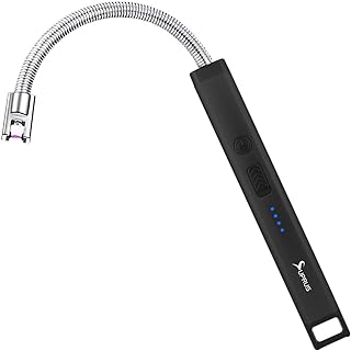 SUPRUS Rechargeable Candle Lighter Electric Arc Triple Safety Long Lighter Stainless Steel Shell & Hanging Hook (Black)