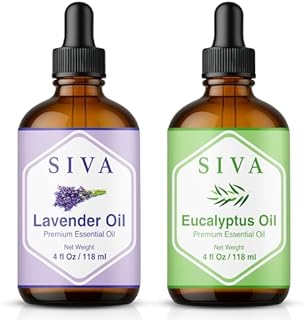 Siva Lavender & Eucalyptus Essential Oil 4oz Bundle Super Saver Combo – Premium Grade Bundle Set for Aromatherapy, Hair Care, Scalp Massage, Skin Care, Candles, Soaps and Diffuser