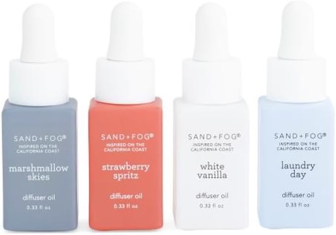 Sand + Fog Diffuser Oils, 4 Classic Scents, Marshmallow Skies, Strawberry Spritz, White Vanilla, Laundry Day, 0.33 fl oz Each