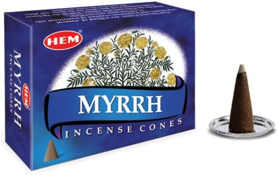 HEM Myrrh Incense Cones – Pack of 12 (Total 120 Cones) | Natural Long-Lasting Fragrance | Air Purifier & Stress Relief | Ideal for Meditation, Yoga & Positivity