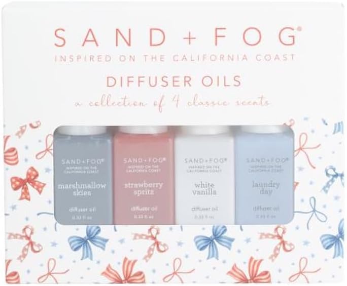 Sand + Fog Diffuser Oils, 4 Classic Scents, Marshmallow Skies, Strawberry Spritz, White Vanilla, Laundry Day, 0.33 fl oz Each