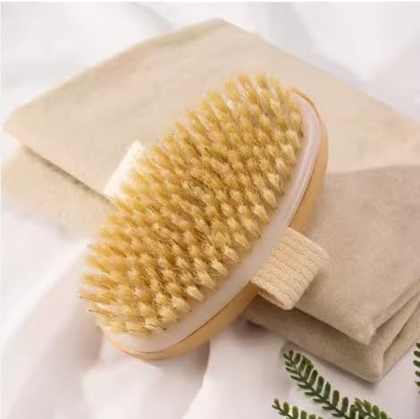 Dry Brushing Body Brush Set 2 Pack — Natural Boar Bristle Exfoliating Brush for Lymphatic Drainage, Cellulite, Blood Circulation & Glowing Skin | Fabric Strap Handle, Wet & Dry Use
