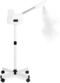 Professional Facial Steamer, Facial Steamer with Hot Mist and Timer Function, Adjustable Height Face Steamer on Wheels with 360° Rotatable Nozzle for Deep Hydration and Cleaning