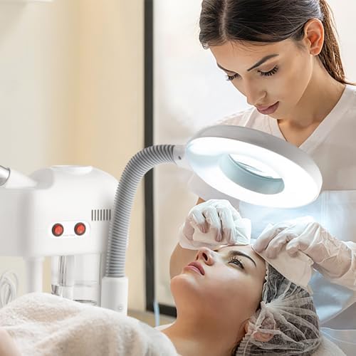 OmySalon 2 in 1 Facial Steamer with 5X Magnifying Lamp, Esthetician Steamer Hot Ozone Mist Face Spa Mist Steam for Home Beauty Salon, Personal Skin Care Deep Cleaning, White