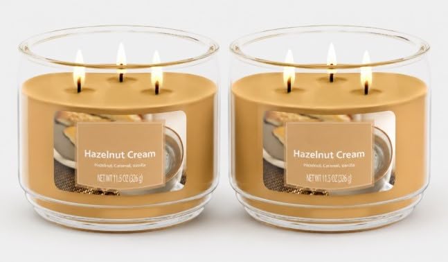 Mainstayes Hazelnut Cream Scented 3-Wick Glass Jar Candle, 11.5 oz [Pack of 2]