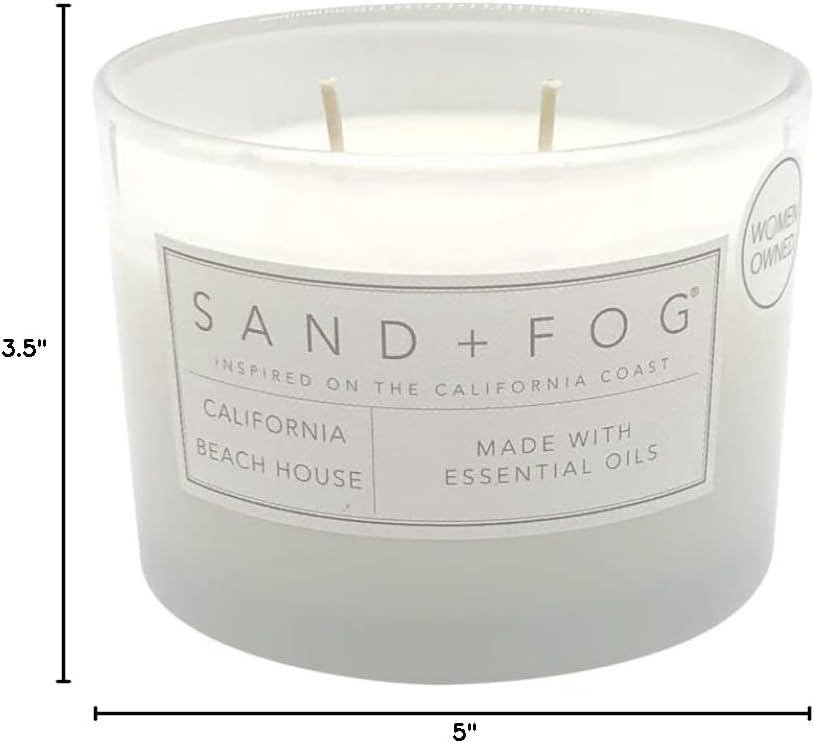 Sand + Fog Scented Candle - California Beach House – Additional Scents and Sizes – 100% Cotton Lead-Free Wick - Luxury Air Freshening Jar Candles - Perfect Home Decor – 12oz