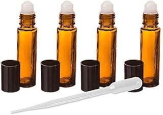 12 - Amber Aromatherapy Essential Oil Glass Roll on Bottles for Essential Oils, Perfumes, Lip Balm, Lip Gloss / (1) Plastic Pipatte Funnel to Help You Fill Your Bottles