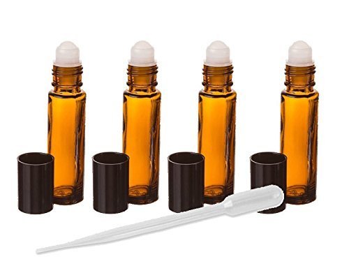 12 - Amber Aromatherapy Essential Oil Glass Roll on Bottles for Essential Oils, Perfumes, Lip Balm, Lip Gloss / (1) Plastic Pipatte Funnel to Help You Fill Your Bottles