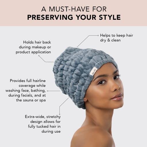 Kitsch Spa Headband for Women – Soft, Stretchy Skincare Headband for Washing Face, Makeup & Facials | Extra-Wide, Non-Slip for Beauty Routines & Self-Care | Ideal Gifts for Women - Misty Blue
