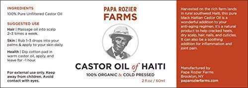 Papa Rozier Farms Pure Organic Castor Oil for Hair Growth, Skin Moisturizer, Grow Eyelashes, Eyebrows and Nails Treatment, 2 Fluid Ounces, Pack of 1