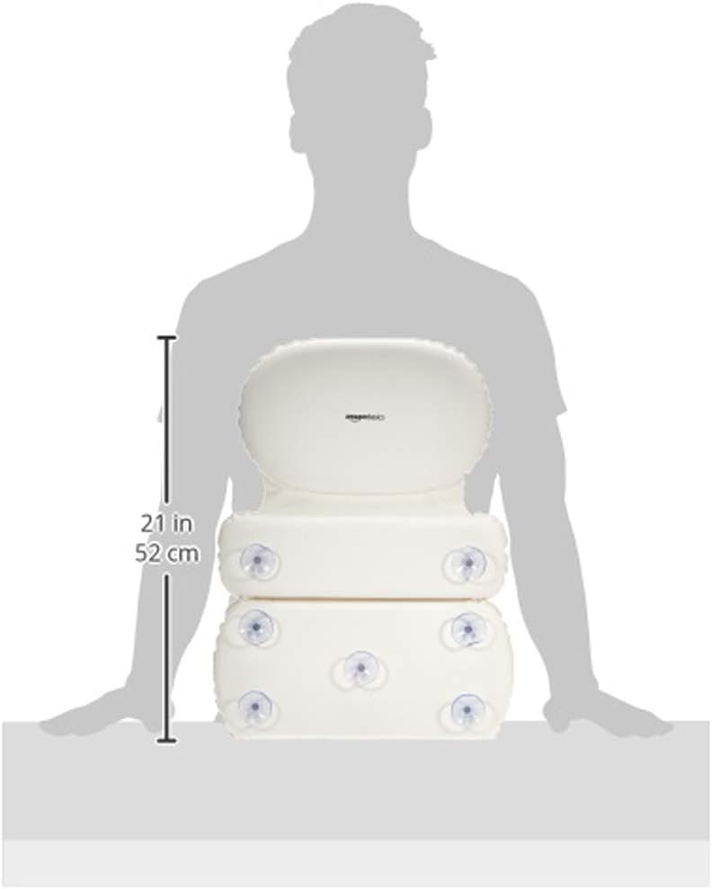 Amazon Basics Bath Tub Neck and Back Support Pillow with Non-Slip Suction Cups, Waterproof, Thick Padded 3-Panel, Easy to Clean, Off-white