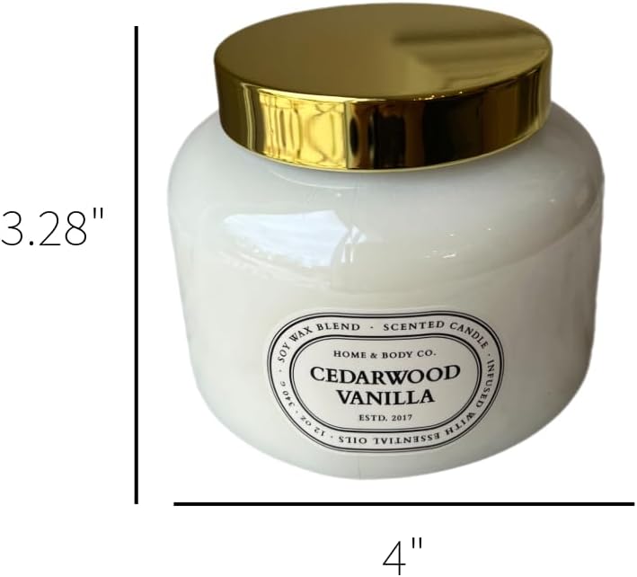 Home&Body Company Scented Candles 12 OZ Fragranced Candle, Soy Blend Wax, Infused with Essential Oils, Home Fragrances, Aromatherapy Home Scented Candles Gift, Scent: Cedarwood Vanilla