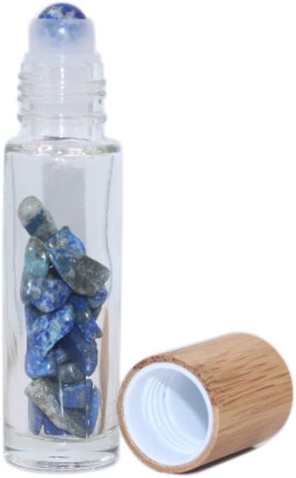 Wresty 10ml Roll On Bottle With Gemstone Rollerball&Crystal Chips Inside,10 Packs Glass Roller Bottles Essential Oil Sample Bottles(Bamboo Lids)