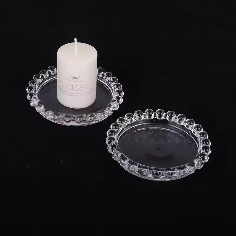 Transparent Acrylic Candle Plate Candlestick Tray Holder, 3.74'' Clear Round Aromatherapy Pillar Plates for Dining Table Wedding Home Use (4Pcs Acrylic Plate)