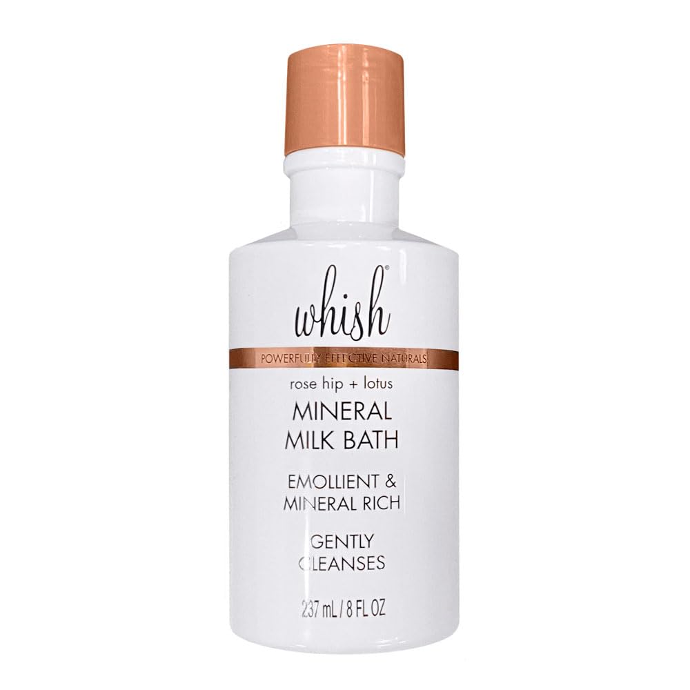 Whish Rose Hip & Lotus Mineral Milk Bath Soak - Hydrating & Moisturizing Milk Bubble Bath for All Skin Types - 8 Fl Oz (Pack of 1)