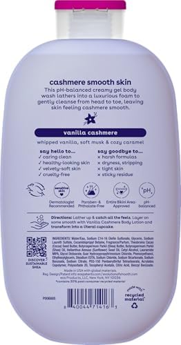 eos Body Wash, Vanilla, Moisturizing Creamy Gel Formula with Shea Butter, Glycerin, Vitamin E, pH Balanced, Sensitive Skin, Vegan, 16 fl oz