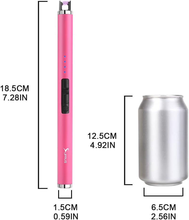 SUPRUS Fluorescent Lighter Glows in The Dark USB Lighter Rechargeable Windproof Pocket Size for Candle Cooking BBQ in Party (Pink)
