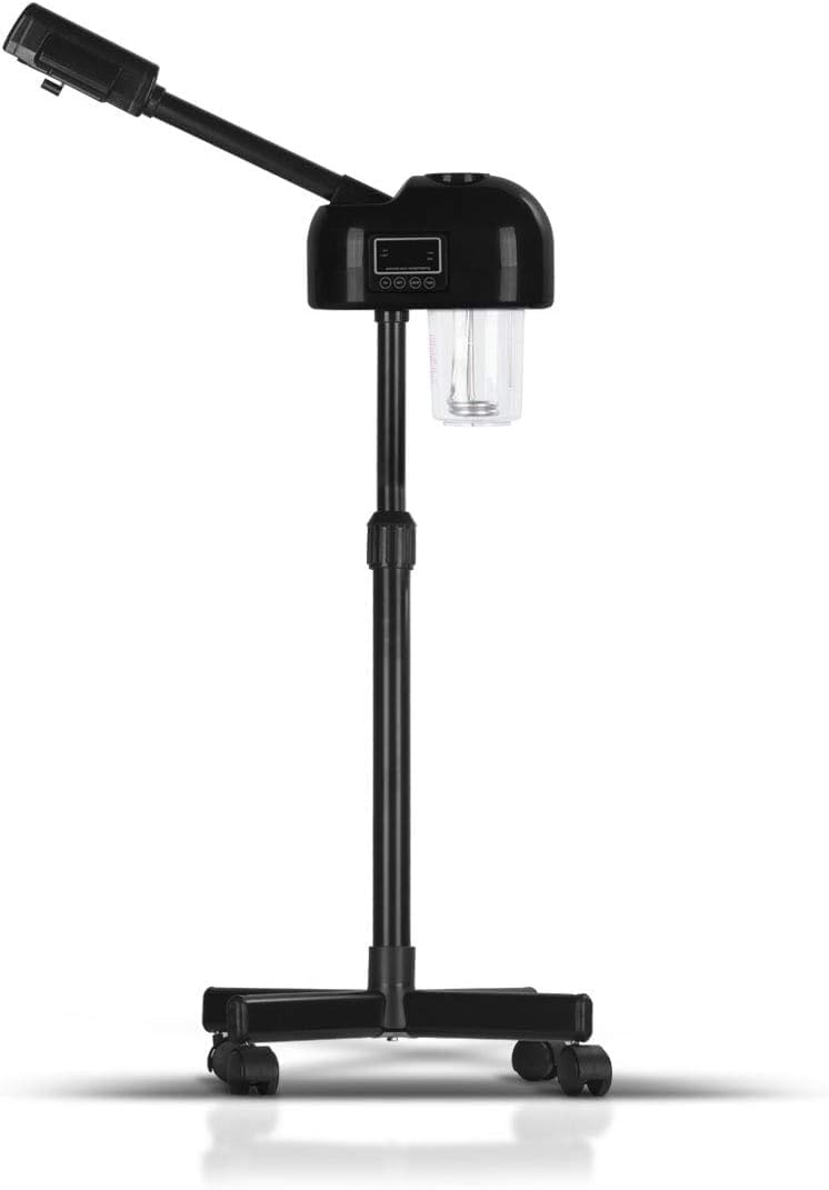Professional Facial Steamer with Hot Mist, Stand Face Steamer On Wheels, Height Adjustable & 360° Rotatable Nozzle, Home & Salon SPA (Black)