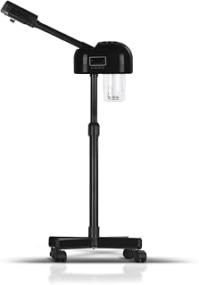 Professional Facial Steamer with Hot Mist, Stand Face Steamer On Wheels, Height Adjustable & 360° Rotatable Nozzle, Home & Salon SPA (Black)