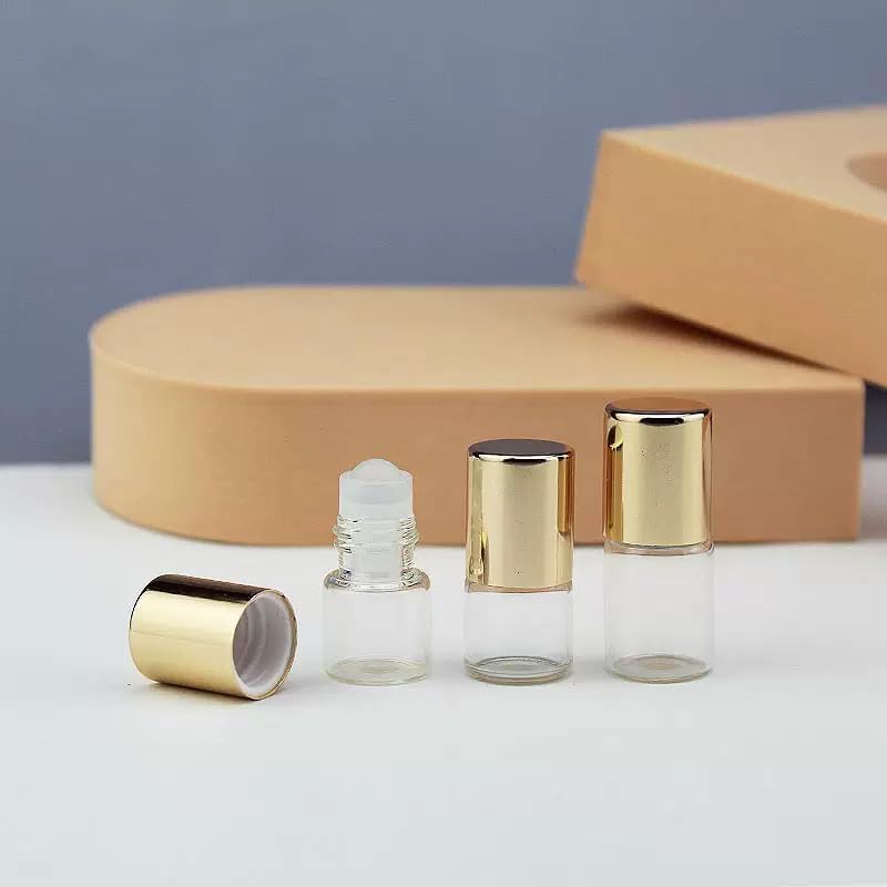 12Pcs Gold Glass Roll on Bottles, 1ml, Refillable Essential Oil Aromatherapy Vials, Mini Roller Container for Cosmetic