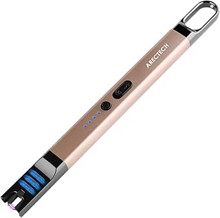 ARECTECH Electric Candle Lighter Rechargeable USB Long Lighter for Candle Cooking Camping BBQs Fireworks Champagne Gold