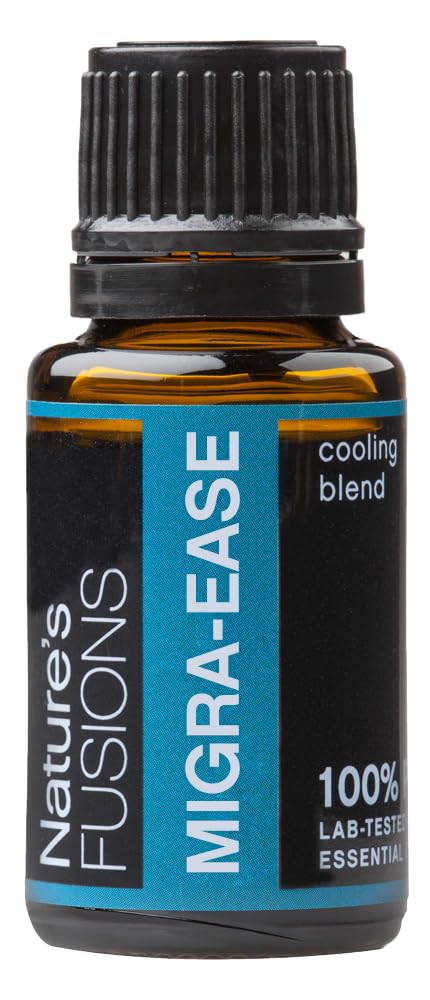 Nature’s Fusions MigraEase Pure Essential Oil Blend (15ml) - Peppermint, Lavender, Ginger, Roman & German Chamomile, Blue Tansy, and Helichrysum