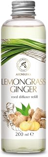 Reed Diffuser Refill Lemongrass-Ginger 6.8Fl Oz - Aroma Diffuser Refill with Essential Ginger Oil - Fragrance Diffuser - Spicy and Fresh Fragrance - Natural Fragrance - Aromatherapy - Air Freshener