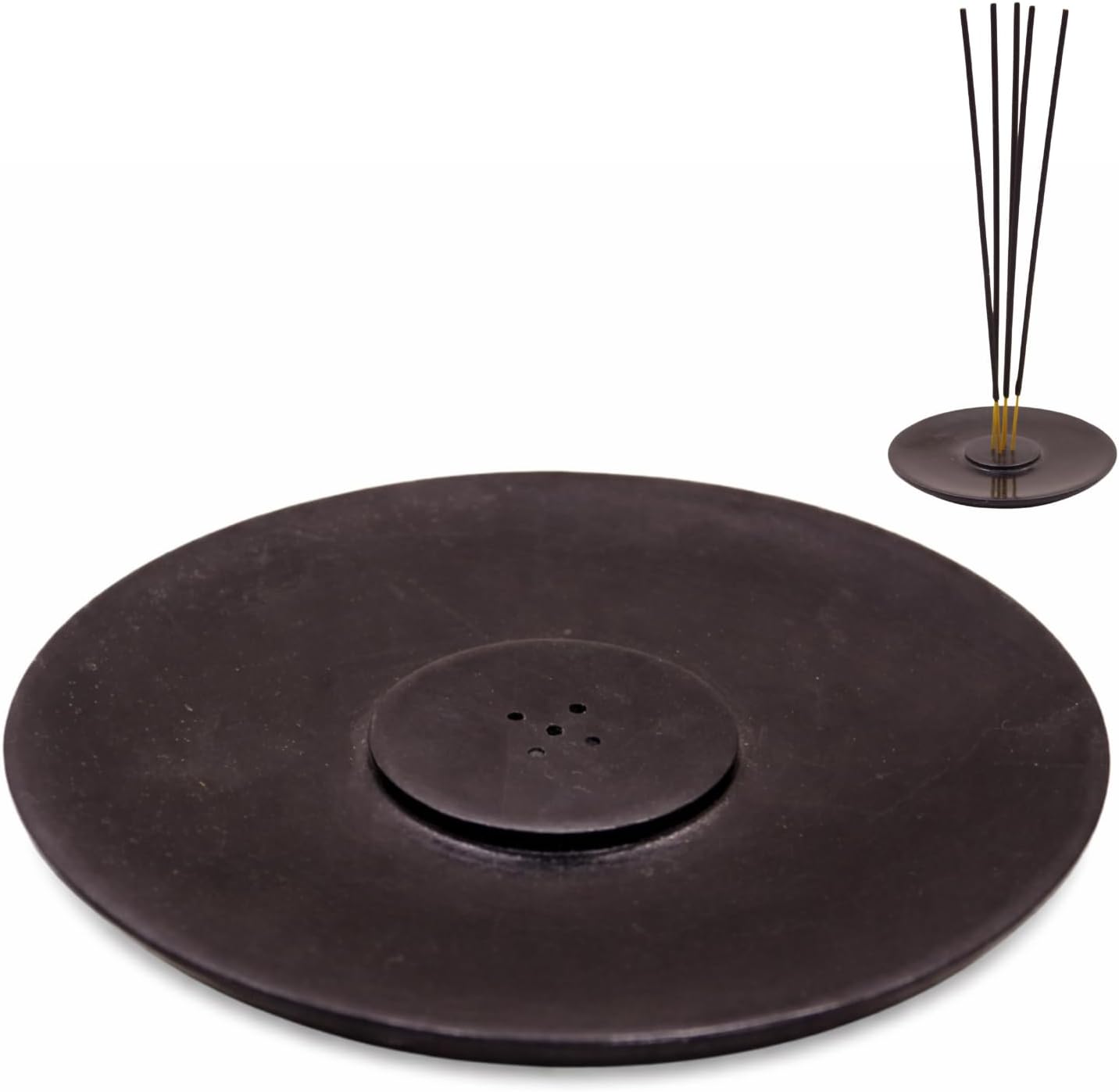 Handmade Marble Incense Stick Holder, Black, 4 inch | Round Incense Burner, Multiple Holes, Decorative Ash Catcher, Home and Office Decor