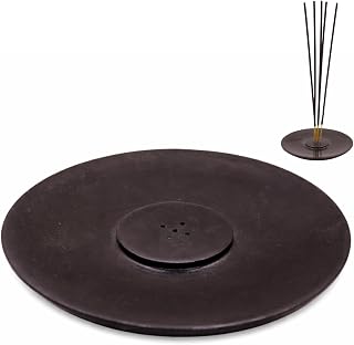 Handmade Marble Incense Stick Holder, Black, 4 inch | Round Incense Burner, Multiple Holes, Decorative Ash Catcher, Home and Office Decor