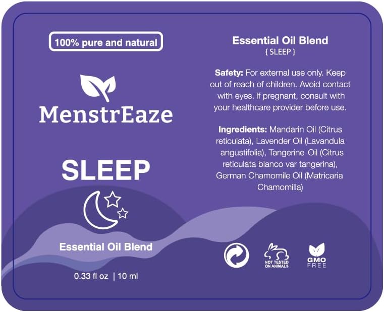 Natural Sleep Essential Oil Roll On, 100% Natural Deep Relaxation Blend with Lavender, Chamomile, Sweet Orange Aromatherapy Oils, 10ml