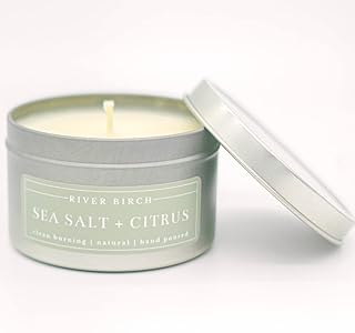 River Birch Candles Sea Salt + Citrus Scented Candle | Premium, All-Natural, Non-Toxic, Soy Candles | 8 oz. Silver Tin Travel Candle | Cozy Relaxing Gifts for Home