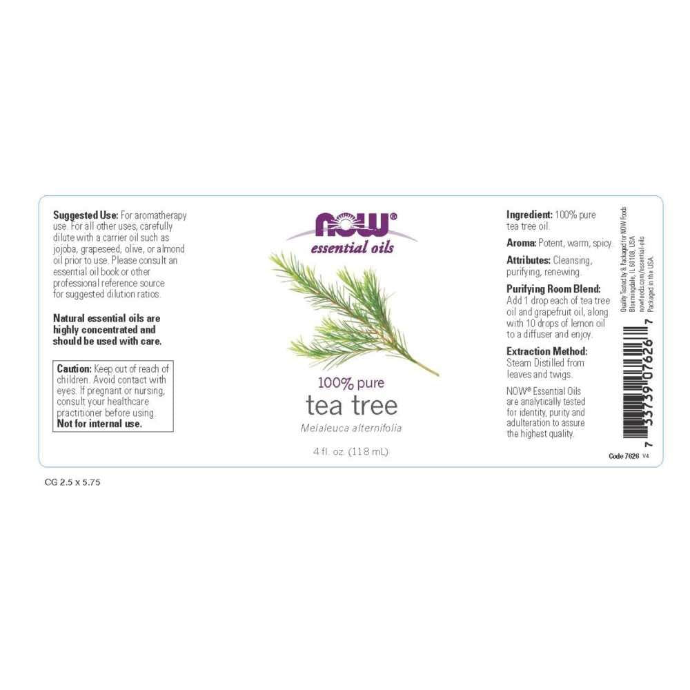 NOW Foods Tea Tree Oil, 4 Fluid Ounce + 1 Glass Dropper