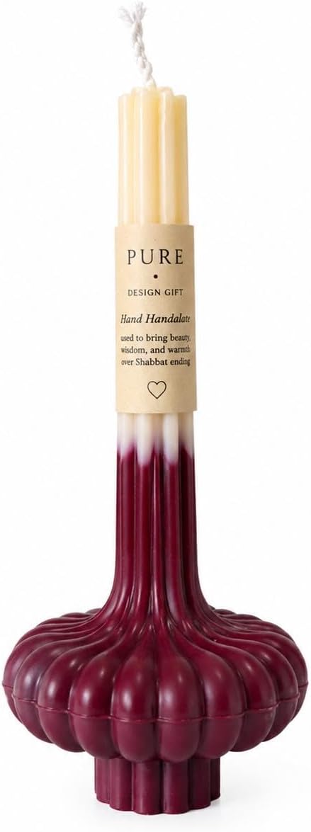 Luxury Havdalah Candle - 8 Inch Cream/Burgundy Sculptural Ceremony Candle for Havdalah Ritual, Judaica Gift & Home Decor Gift