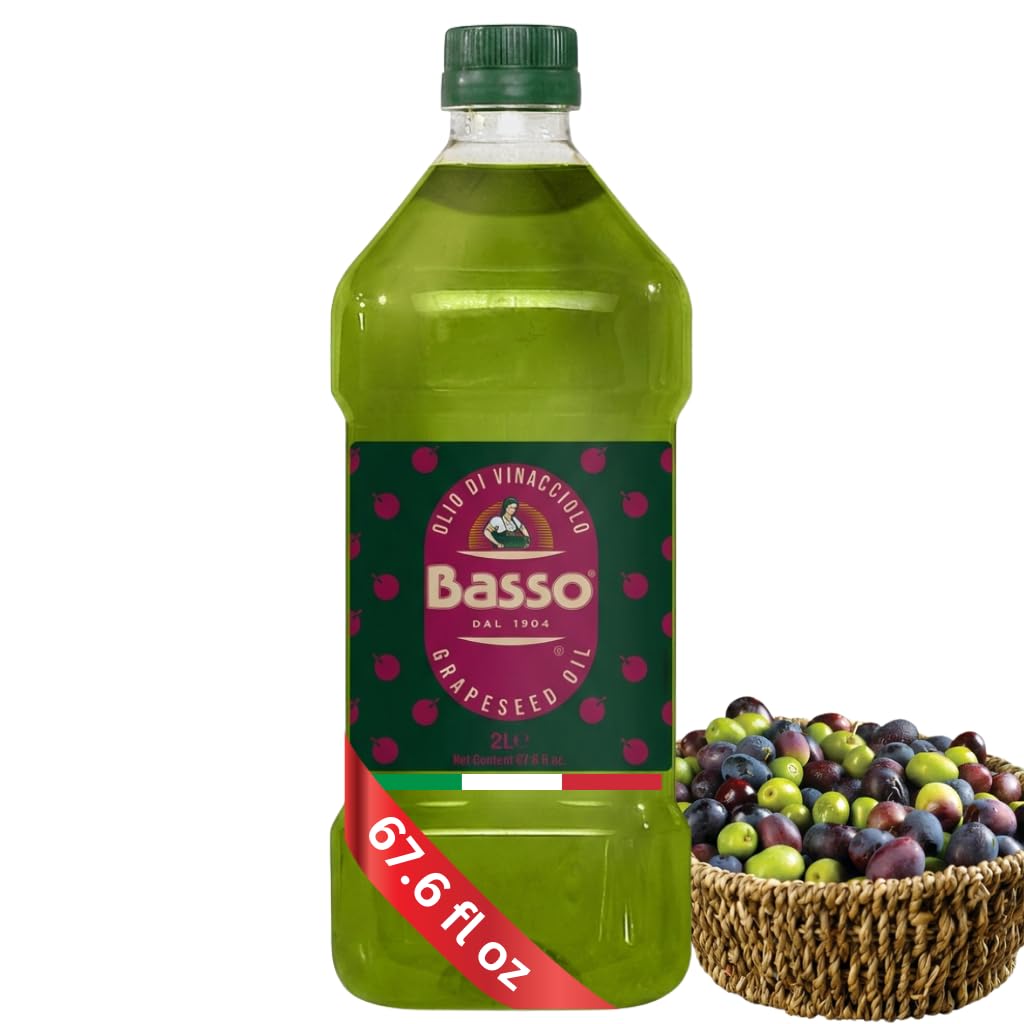 BASSO 1904 - Italian Grapeseed Oil Cooking, 67.6 fl oz (2 liters), Product of Italy, Light Neutral Oil for Everyday Kitchen Use