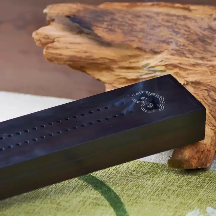 Premium African Ebony Incense Box - Silver Alloy Inlay - Handmade