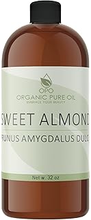 Sweet Almond - Pure & Cold Pressed, Non-GMO, Unrefined, Vegan, Extra Virgin Unrefined 32 OZ for Face Hair Skin Body Lips By Organic Pure Oil - Packaging May Vary