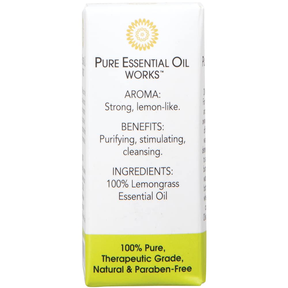 Pure Essential Oil Works Lemongrass Oil, 100% Pure, Natural, Paraben-Free and Therapeutic Grade with Euro-Style Dropper, 0.33 Ounces