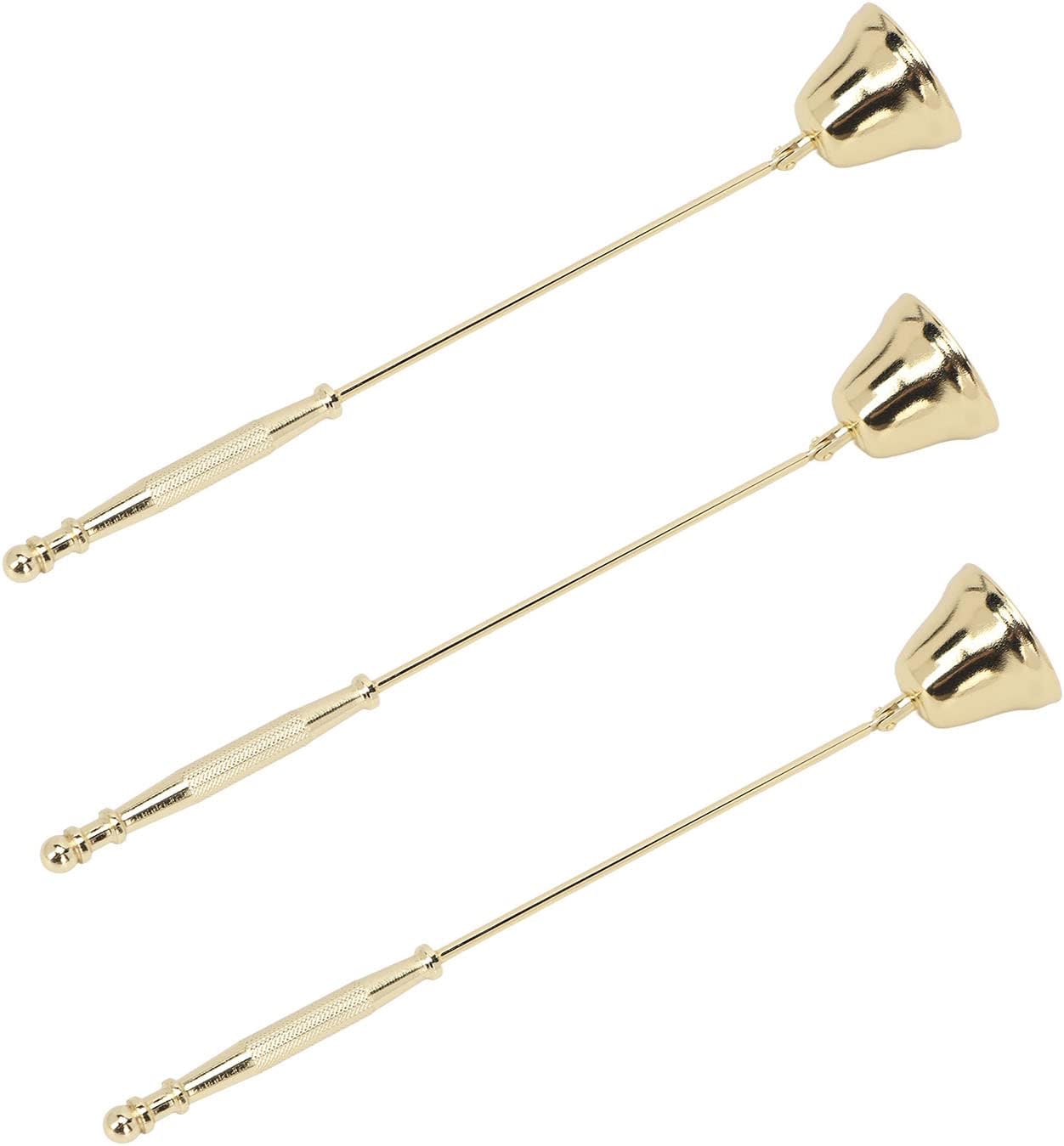 BRRNOO Candle Wick Trimmer and Snuffer, Golden Iron-Plated Bell Shaped Long Handle Candle Extinguisher 3pcs Set for Candle Lovers