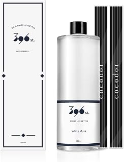 396 st. Reed Diffuser Oil Refill, WhiteMusk, 16.9oz(500ml), 10 Fiber Reed Sticks/Home Fragrance, Scented Oil Refills, Oils for Reed Diffuser, Home Décor