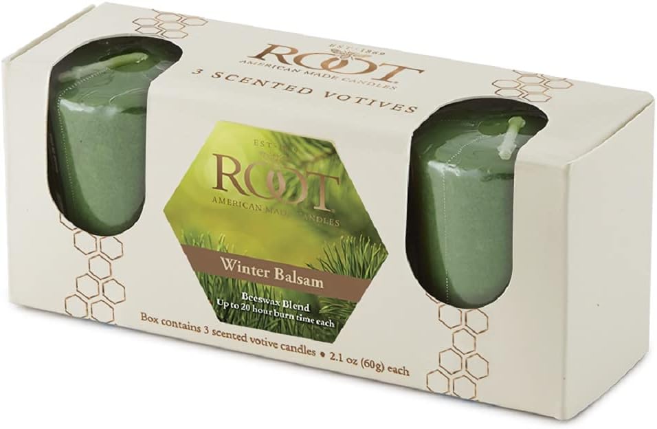 Root Candles Votive Gift Pack 3-Count Fall/Winter Scented Votive Candles Beeswax Blend Premium Handcrafted 20-Hour Votives, Winter Balsam