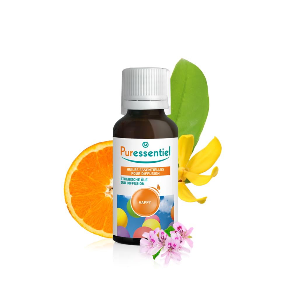 Puressentiel - Essential Oils for Diffusion - Happy Blend - Aromatherapy - Therapeutic, Gentle, Sweet, Scented Oil - Pure, Natural and Vegan - 1 fl oz Bottle